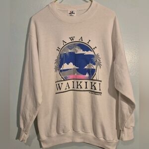 VTG 80’s Waikiki Beach Hawaii Crewneck  Sweatshirt Sz  L Vacation Aloha Tee Jays
